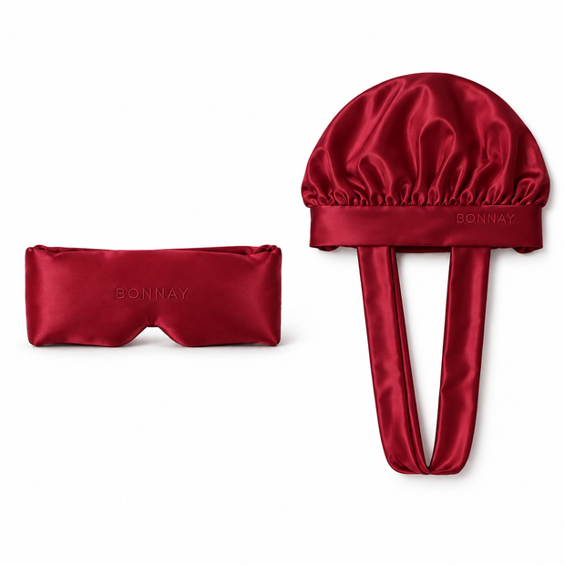 Zijden bonnet en droommasker bordeaux rood