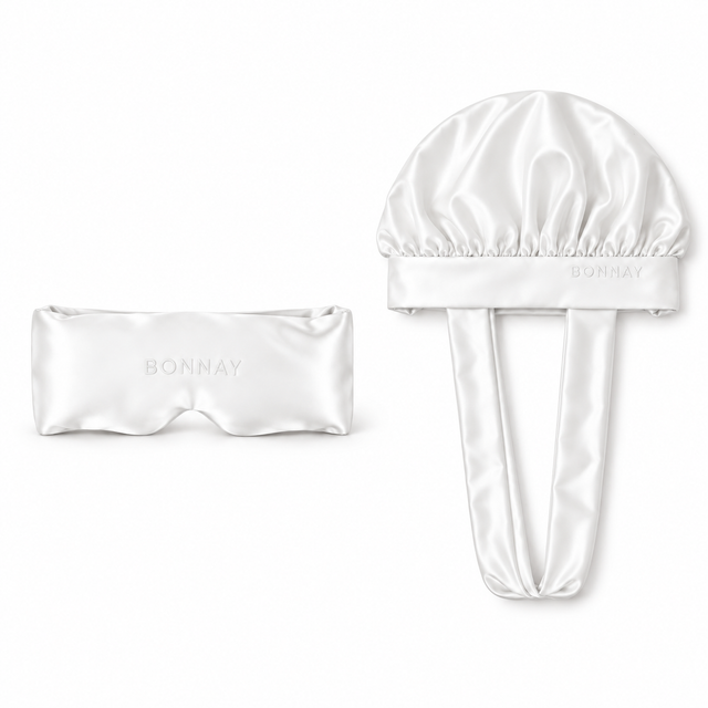 Zijde bonnet en droommasker wit